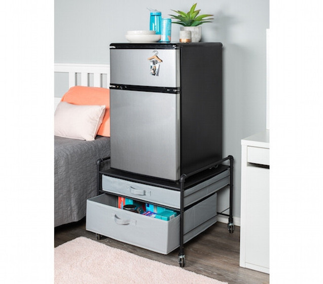 Rolling College Storage Cart Black and Gray Dorm Room Organizer with Compact Size and Easy to Move Wheels