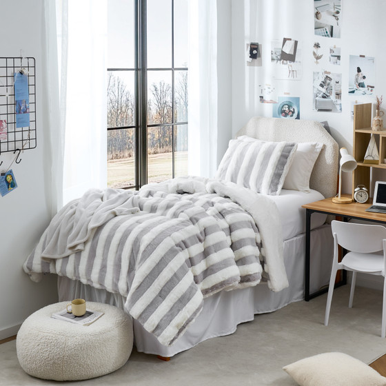 Neutral Color Dorm Room Decor for Twin XL Sized Bed Extra Long Twin Plush College Comforter with Classic Stripe Design