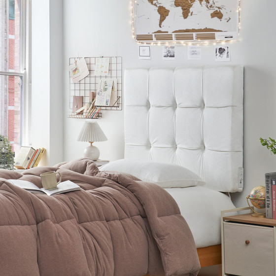 Designer Dorm Bedding Essentials Trendy Classic Tufted White College Headboard with Legs