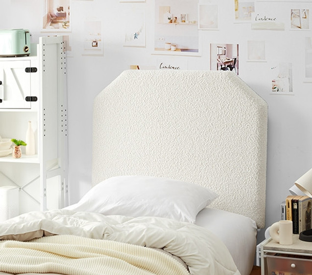 Textured Dorm Headboard Cream White Boucle Twin Extra Large Headboard