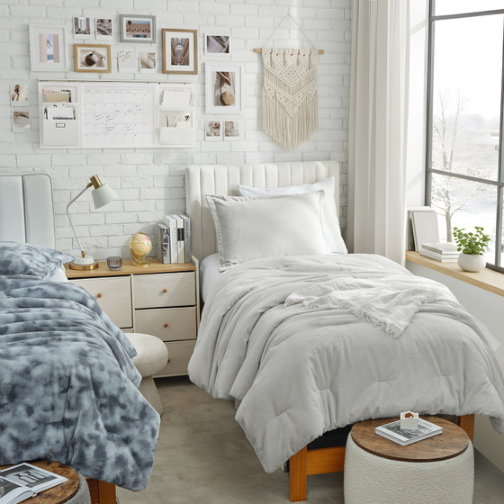 Extra Long and Extra Wide Twin Plush Comforter Set Includes Matching Neutral Dorm Pillow Sham