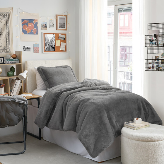 Dark Taupe Gray Twin Extra Long Comforter Extra Soft Plush Dorm Room Bedding