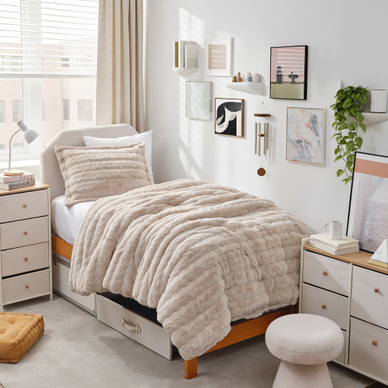 Textured Dorm Comforter and Standard Size Dorm Pillow Sham Set Made with Soft College Bedding Materials