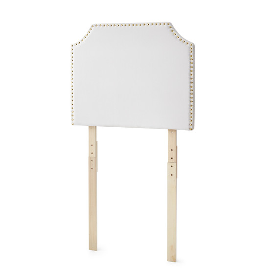 Bevel Tacked Plush Outlet Headboard with Legs - White with Gold Rivets