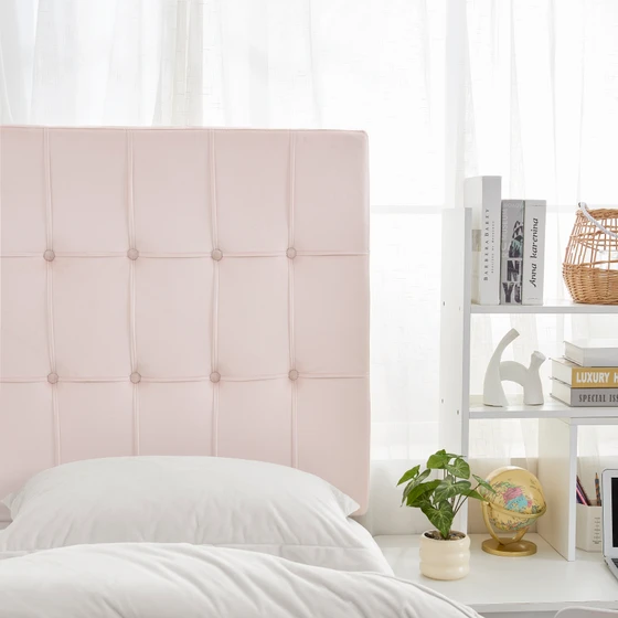 Cute Dorm Decor Pieces for College Girls Light Pink Twin Extra Long Dorm Headboard with Outlet and Legs