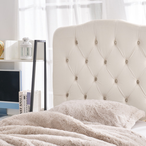 Neutral Cream Dorm Room Decor Ideas Trendy Twin XL Headboard with Adjustable Height Dorm Headboard Legs