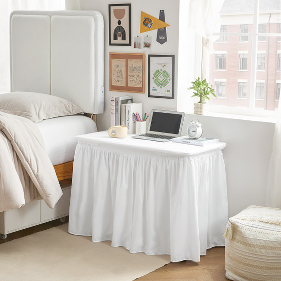 White Microfiber Dorm Desk Skirt