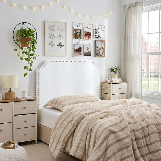 Full/Full XL - Bevel Tacked Plush Headboard with Legs - White