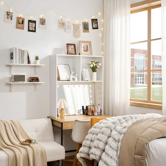 Yak About It® Double Cube - College Desk Bookshelf Dorm Hutch - White