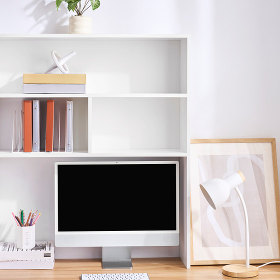 Yak About It® Double Shelf - College Desk Bookshelf Dorm Hutch - White