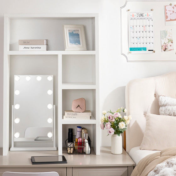 Yak About It® Extra Tall Thick - College Desk Bookshelf Dorm Hutch - White