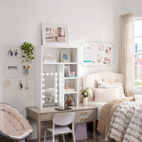 Yak About It® Extra Tall Thick - College Desk Bookshelf Dorm Hutch - White