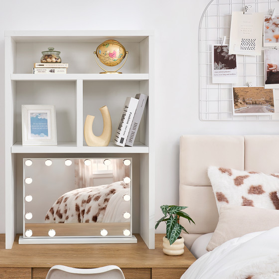 White Dorm Desk Shelving Extra Depth College Desk Bookshelf Dorm Supplies Storage Solutions for College Girls