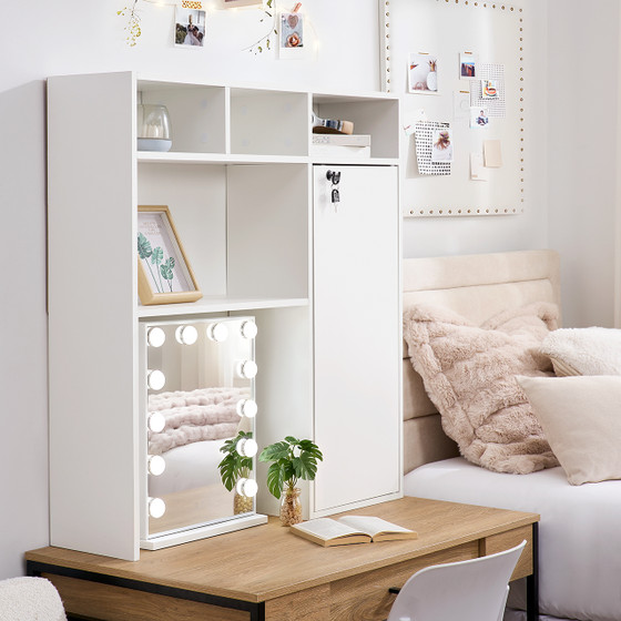 Yak About It® Locker Safe College Desk Bookshelf Dorm Hutch - White