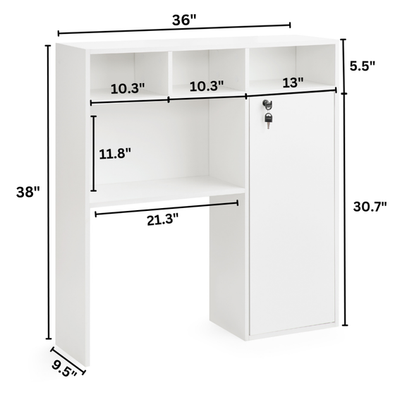 Yak About It® Locker Safe College Desk Bookshelf Dorm Hutch - White
