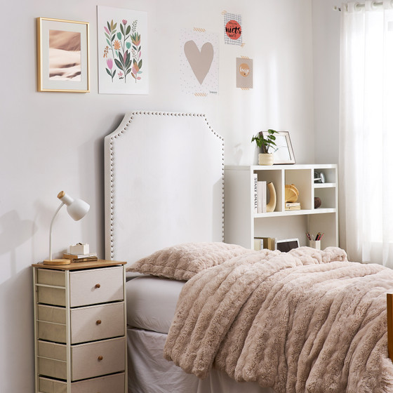 Extra Tall - Bevel Tacked Plush Headboard with Legs - White