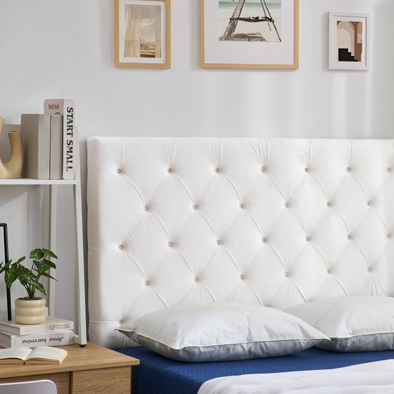 Full/Full XL - Tufted Velvet Plush Outlet College Dorm Headboard - White