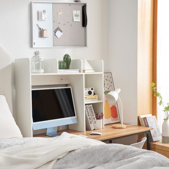 REFURB Classic Dorm Desk Bookshelf with Outlet - White