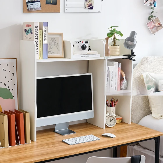 REFURB Classic Dorm Desk Bookshelf - White