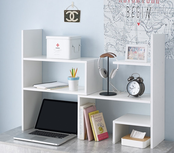 REFURB Yak About It® Compact Adjustable Dorm Desk Bookshelf - White