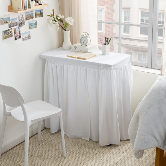 Cotton Dorm Desk Skirt - Farmhouse White
