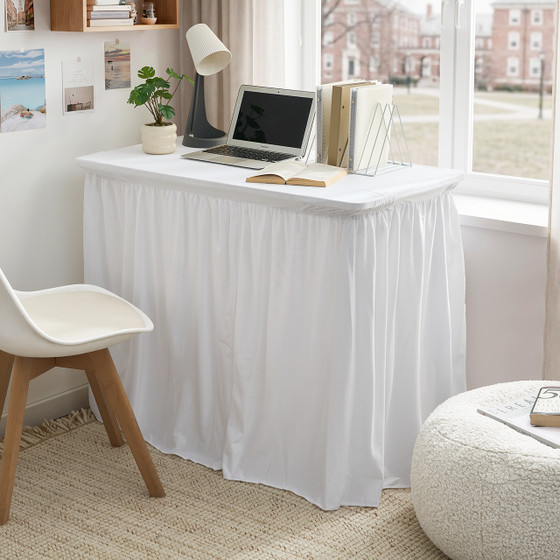 Luxury Plush Dorm Desk Skirt - White