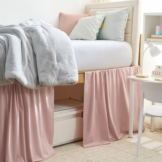 Cotton Dorm Bungee Bed Skirt 3 Panel Set - Darkened Blush