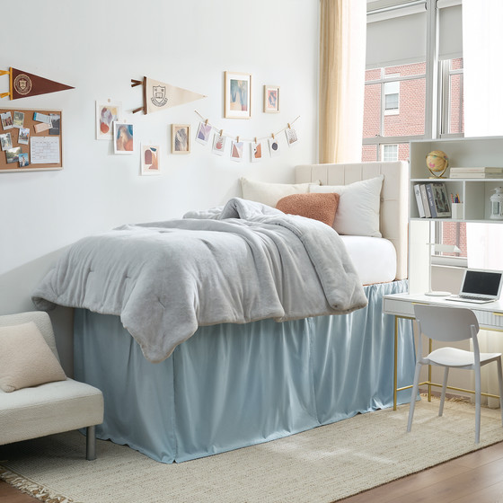 Cotton Dorm Bungee Bed Skirt 3 Panel Set - Faded Denim