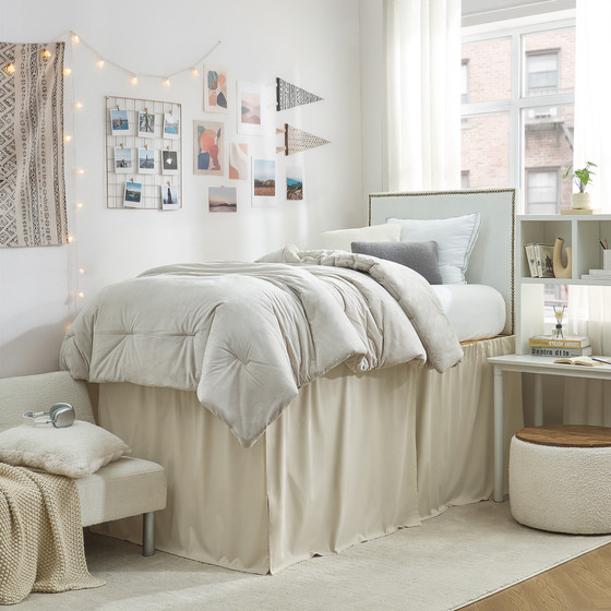 Cotton Dorm Bungee Bed Skirt 3 Panel Set - Sepia Beige