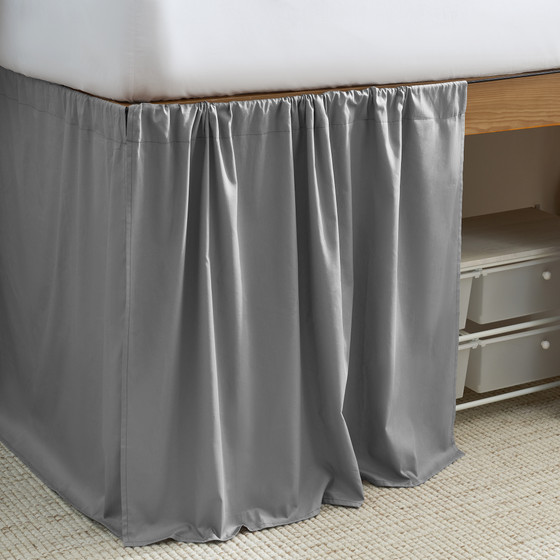 Cotton Dorm Bungee Bed Skirt 3 Panel Set - Slate Gray