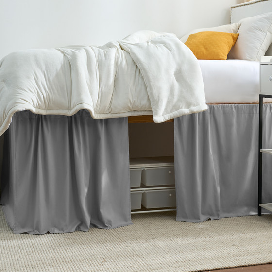 Cotton Dorm Bungee Bed Skirt 3 Panel Set - Slate Gray