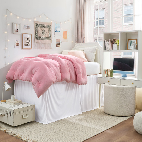 Luxury Plush Dorm Bungee Bed Skirt 3 Panel Set - White