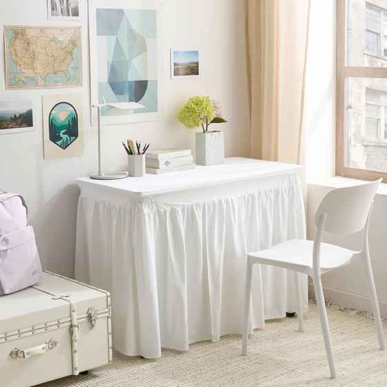 Microfiber Dorm Desk Skirt - White