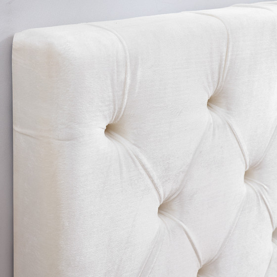 Full/Full XL - Tufted Velvet Plush College Dorm Headboard with Legs - White