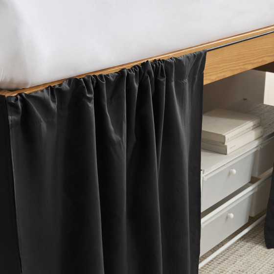 Cotton Dorm Bungee Bed Skirt 3 Panel Set - Black