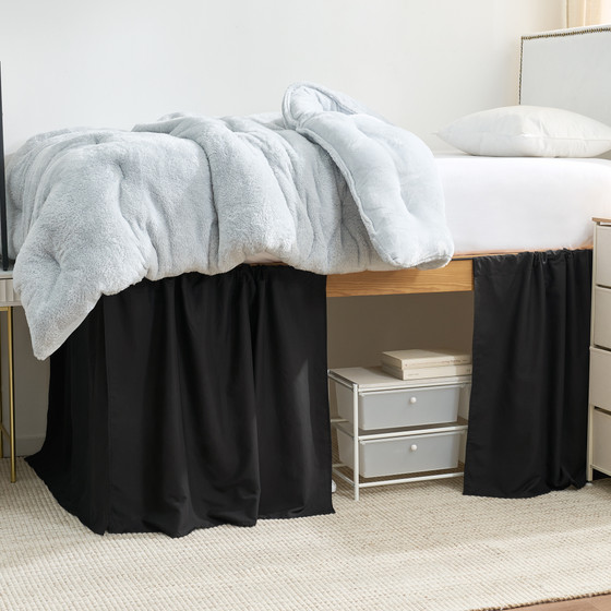Cotton Dorm Bungee Bed Skirt 3 Panel Set - Black