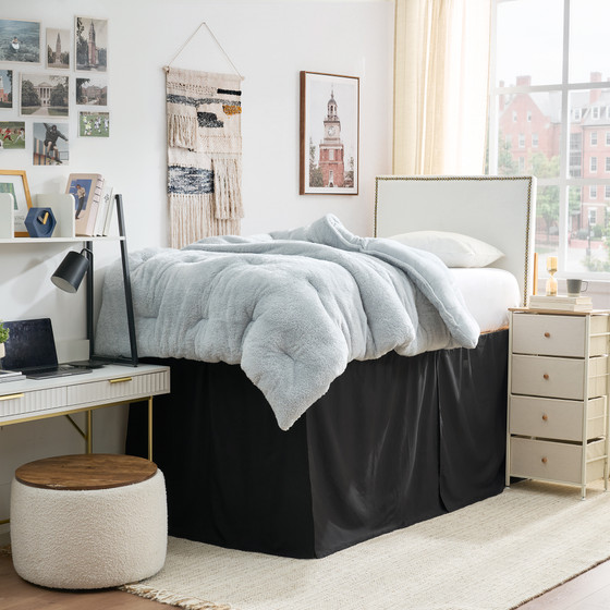 Cotton Dorm Bungee Bed Skirt 3 Panel Set - Black