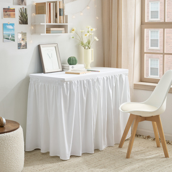 Standard Pleated Cotton Dorm Desk Skirt - White