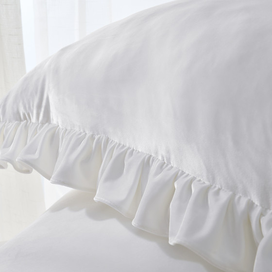 Rainha® Velvet Dutch Euro Pillow - With Ruffled Flange - Real White