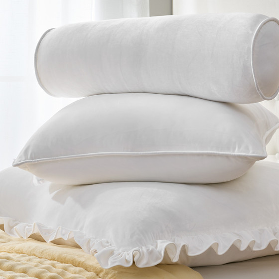 Rainha® Velvet Dutch Ruffled, Euro & Bolster Pillow Set - White