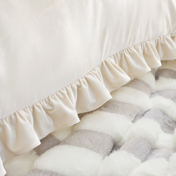 Rainha® Velvet Dutch Ruffled, Euro & Bolster Pillow Set - Creamy Beige