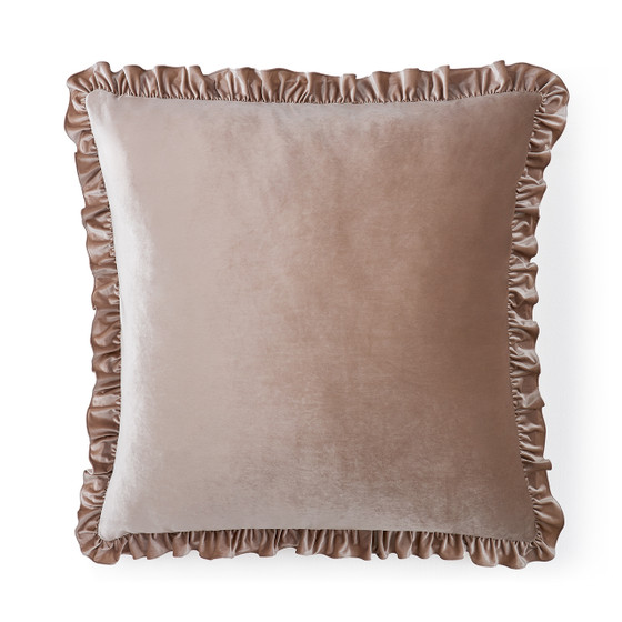 Rainha® Velvet Dutch Ruffled, Euro & Bolster Pillow Set - Mocha