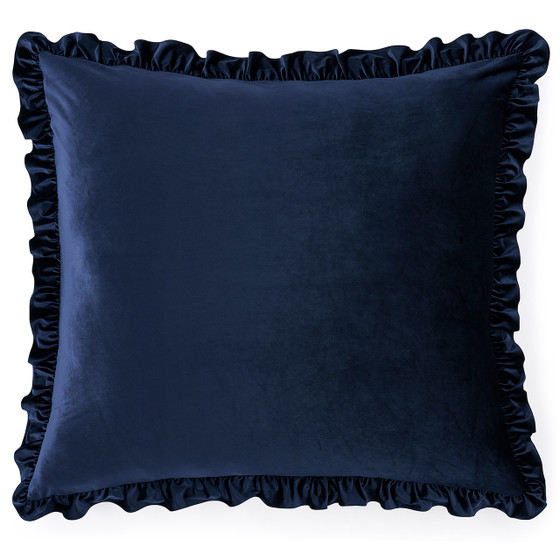 Rainha® Velvet Dutch Ruffled, Euro & Bolster Pillow Set - Navy