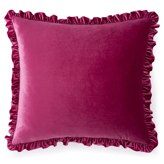 Rainha® Velvet Dutch Euro Pillow - With Ruffled Flange - Vibrant Pink