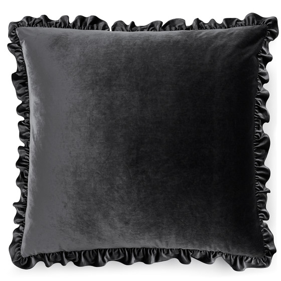 Rainha® Velvet Dutch Euro Pillow - With Ruffled Flange - Gray