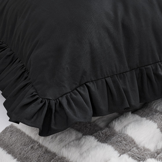 Rainha® Cotton Dutch Euro Pillow - With Ruffled Flange - Black