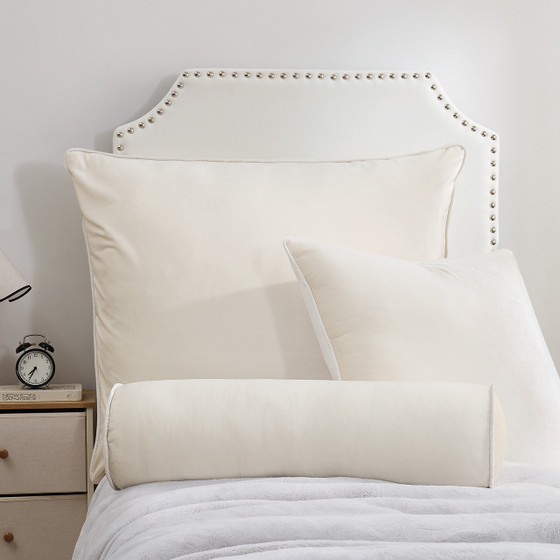 Rainha® Velvet Bolster Pillow - Creamy Beige