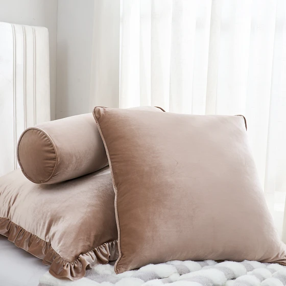 Rainha® Velvet Bolster Pillow - Mocha