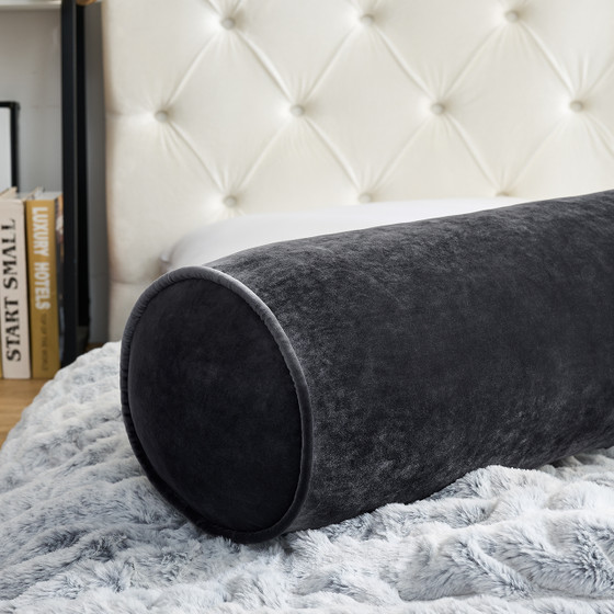 Rainha® Velvet Bolster Pillow - Gray