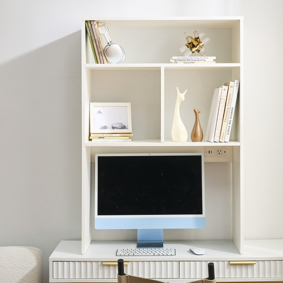 Yak About It® - Extra Depth Cube Dorm Desk Bookshelf with Outlet - White